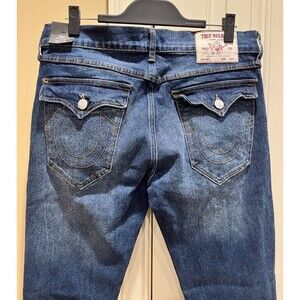True Religion Jeans 34x32 Dark Shivering Wash Rocco SN Flap Relaxed Skinny NEW
